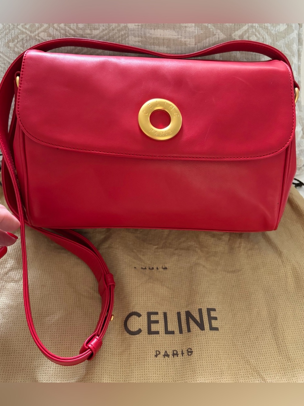 Vintage Celine Red Leather Circle Bag